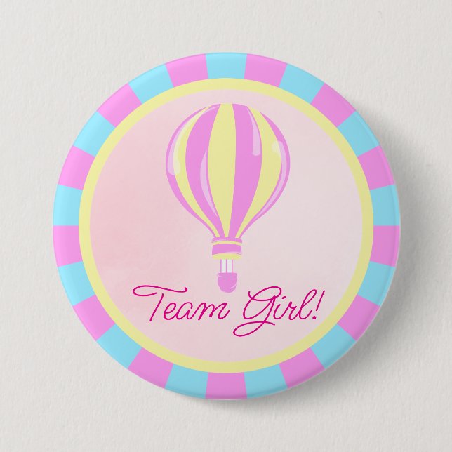 Pink Hot Air Balloon Gender Reveal Team Girl  Knapp (Framsida)
