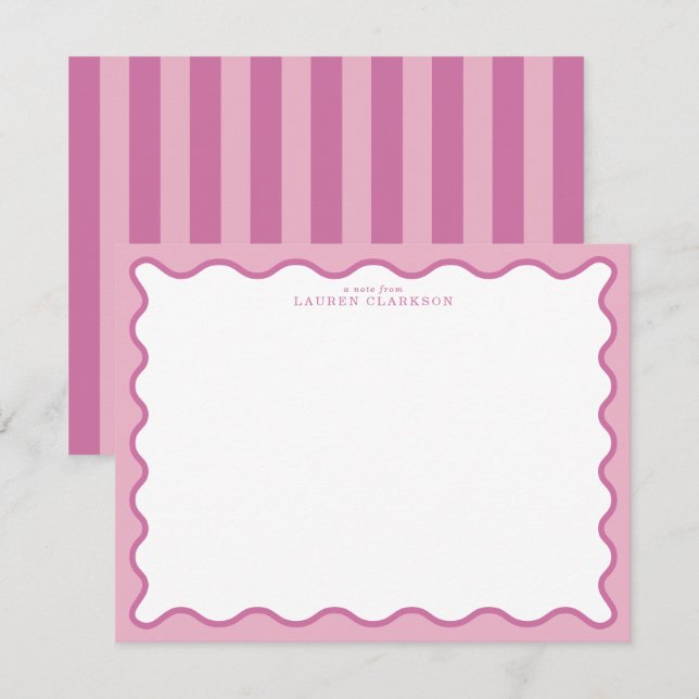 Pink & Hot Pink Wavy Border Note Card Inbjudningar (Fram/baksida)