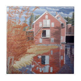 Pink House in Autumn Kakelplatta