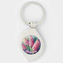 Pink Hyacinths Hyacinth Floral Personalized Swirl Silverfärgad Nyckelring