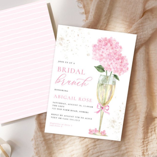 Pink Hydrangea Bridal Brunch Gold Champagne Inbjudningar (Skapare uppladdad)