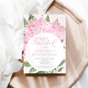 Pink Hydrangea Flowers Circle Frame Birthday Party Inbjudningar