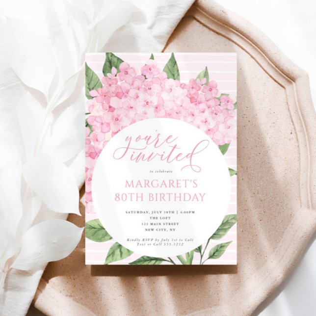 Pink Hydrangea Flowers Circle Frame Birthday Party Inbjudningar (Skapare uppladdad)