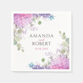 Pink Hydrangea Flowers Watercolor Elegant Wedding Pappersservett