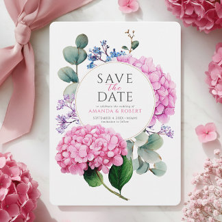 Pink Hydrangea Flowers Watercolor Elegant Wedding Spara Datumet