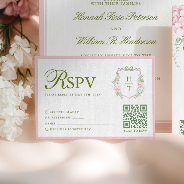 Pink Hydrangea Wedding RSVP Card OSA Kort (Skapare uppladdad)