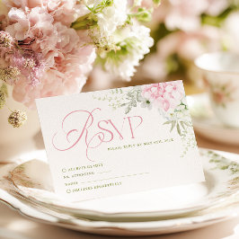 Pink Hydrangea Wedding RSVP Card OSA Kort