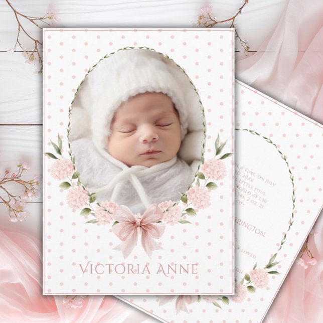 Pink  Hydrangeas Vintage Birth Announcement Inbjudningar (Skapare uppladdad)