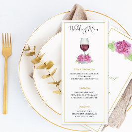 Pink Hydrangeas Wine Glass Wedding Flat Menu Meny