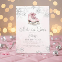 Pink Ice Skating Silver Glitter Snowflake Birthday