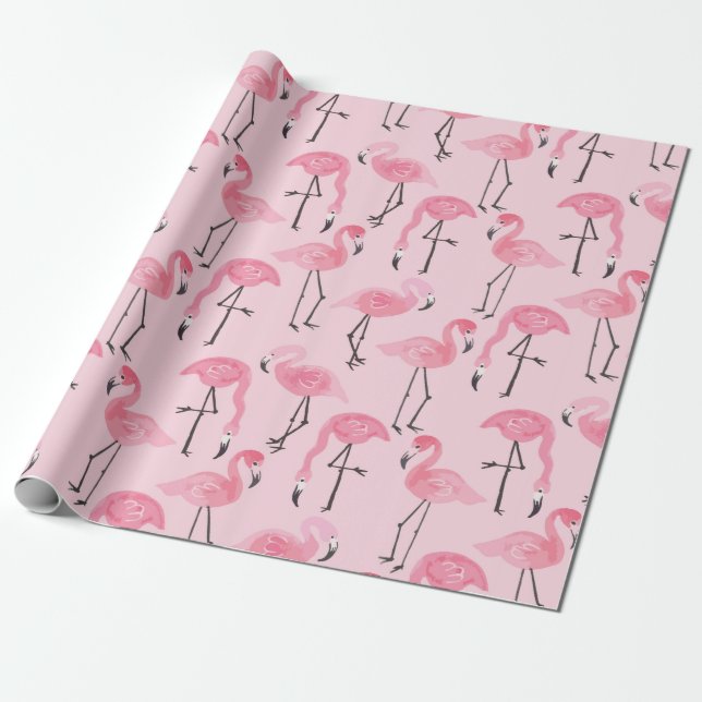 Pink ink flamingo set, tropical summer pattern vin presentpapper (Utrullad)