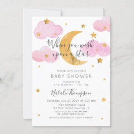 Pink Invitación Luna y las Estrellas Baby Shower Inbjudningar