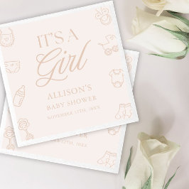 Pink It's a Girl Elegant Hand Drawn Baby Shower Pappersservett