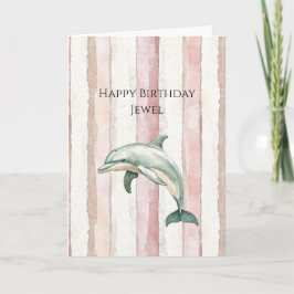 Pink Ivory Cream Stripes Dolphin Birthday Kort