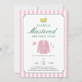 Pink Jacket Golf First Birthday Invitation Tack Kort