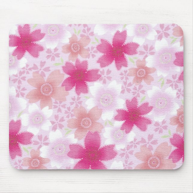 Pink Japanese Floral Print Mousepad Musmatta (Framsidan)