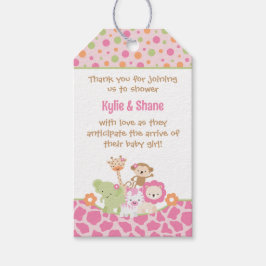 Pink Jungle Animals Baby Shower Favor Gift Tag Presentetikett