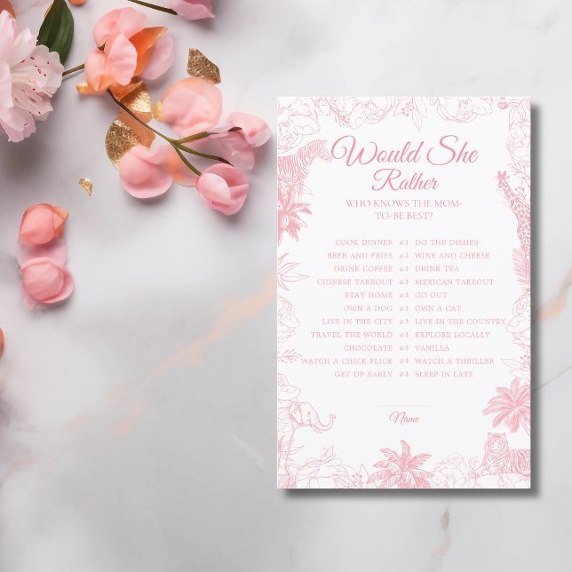 Pink Jungle Safari Baby Shower Would She Rather (Skapare uppladdad)