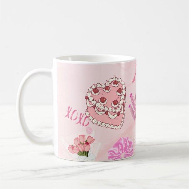 Pink Kawaii girly Tote Bag. Kaffemugg (Vänster)