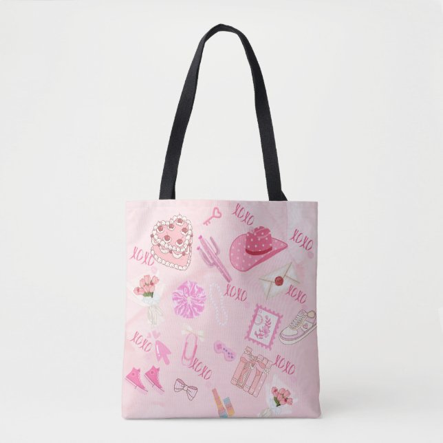 Pink Kawaii girly Tote Bag. Tygkasse (Framsida)
