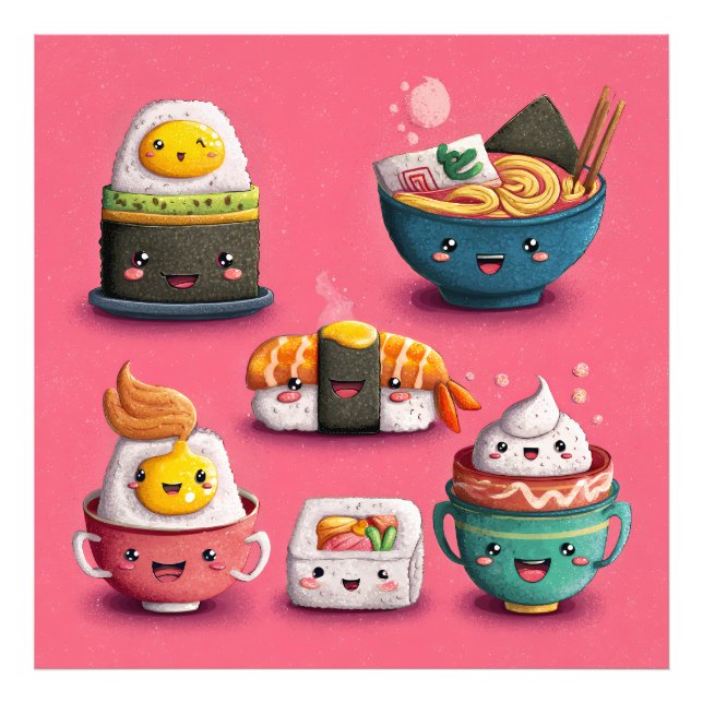 Pink Kawaii Sushi Feast Fototryck (Framsidan)