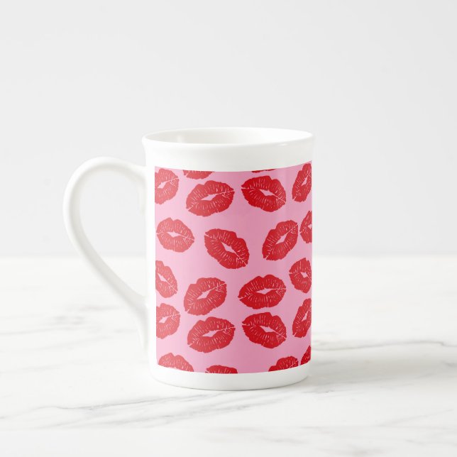Pink Kisses Love Printed Coffee Mug Cup Benporslin Mugg (Vänster)