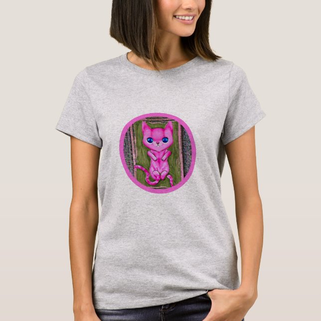 Pink kitten with long tail. t shirt (Framsida)