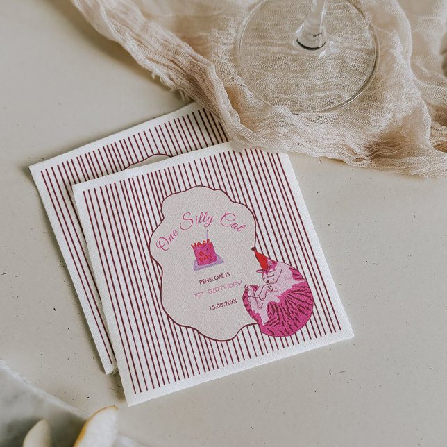 Pink Kitty Party One Silly Cat 1st Birthday Pappersservett (Skapare uppladdad)