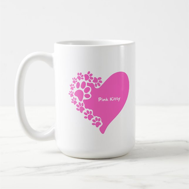 Pink Kitty paws heart mug for cat lover women Kaffemugg (Vänster)