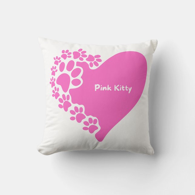 Pink Kitty paws heart pillow for cat lover women Kudde (Framsida)