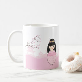 Pink Kokeshi Doll Design Kaffemugg