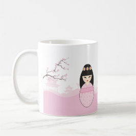 Pink Kokeshi Doll Design Kaffemugg