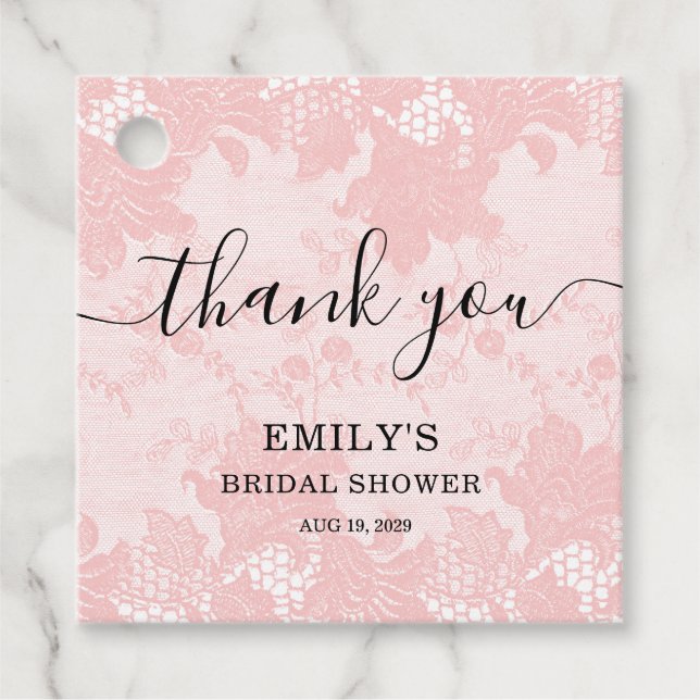 Pink Lace Bridal Shower  Gåvor Etiketter (Framsida)