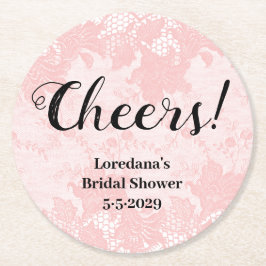 Pink Lace Bridal Shower Underlägg Papper Rund