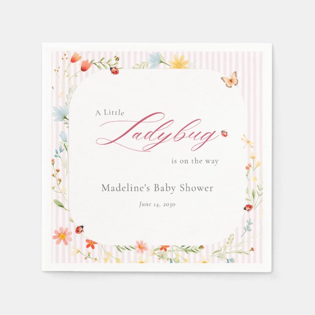 Pink Ladybug Garden Floral Baby Shower Pappersservett (Framsidan)