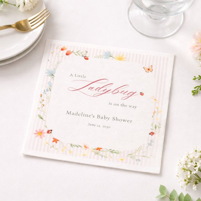 Pink Ladybug Garden Floral Baby Shower Pappersservett (Skapare uppladdad)
