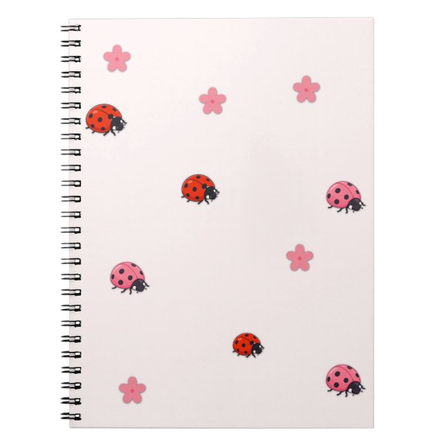 Pink Ladybug Garden Pattern Notebook Anteckningsbok (Framsidan)