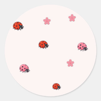 Pink Ladybug Garden Pattern Sticker Runt Klistermärke