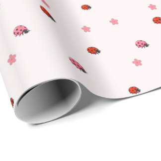 Pink Ladybug Garden Pattern Wrapping Paper Presentpapper