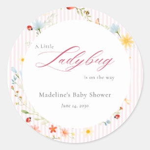 Pink Ladybug Wildflower Trädgård Baby Shower Runt Klistermärke