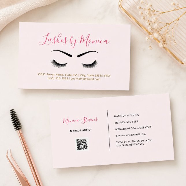 Pink Lash Brow Minimal skrift Visitkort (Pink Lash Brow Minimal Script Business Card
)