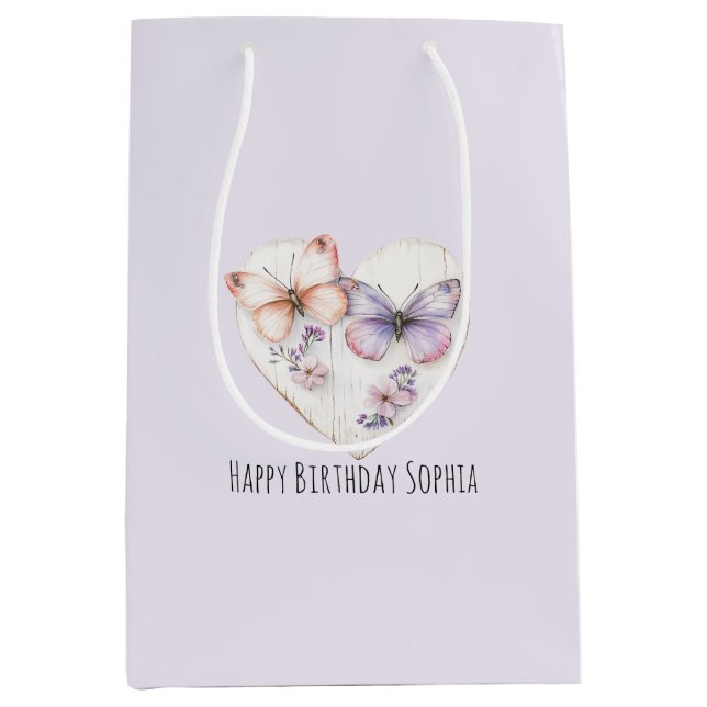 Pink Lavender Floral Heart Butterflies Birthday (Framsidan)