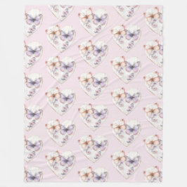 Pink Lavender Floral Heart Butterflies Birthday Fleecefilt