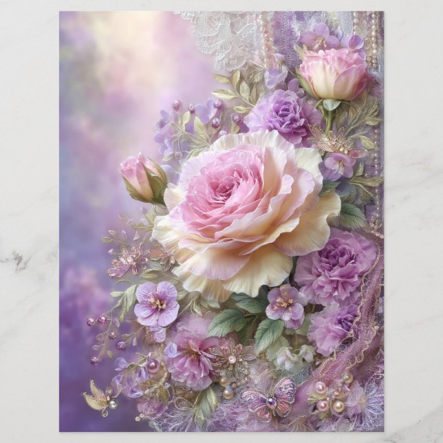 Pink Lavender Flowers Junk Journal Scrapbook Paper (Framsida)