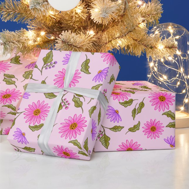 Pink Lavender Lacy Daisy Wrapping Paper Presentpapper (Helgdagar)
