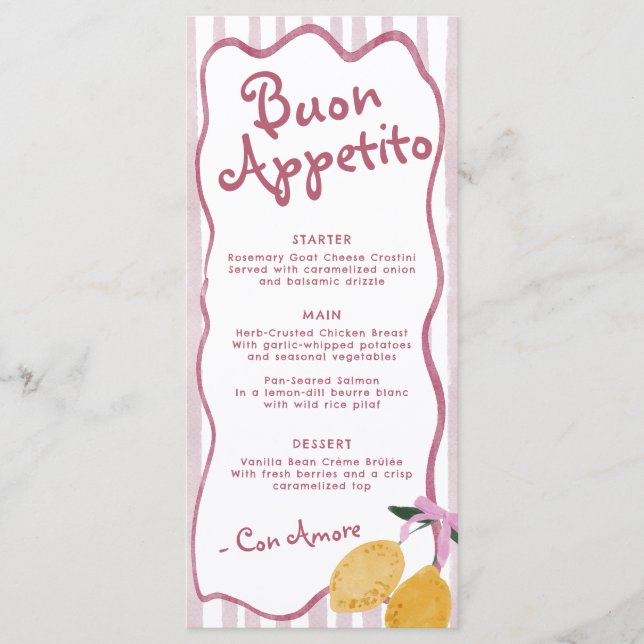 Pink Lemon Girls Baby Shower  Meny (Framsida)