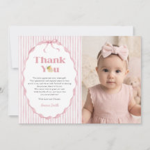 Pink Lemon Themes Baby Shower Photo Thank You Card