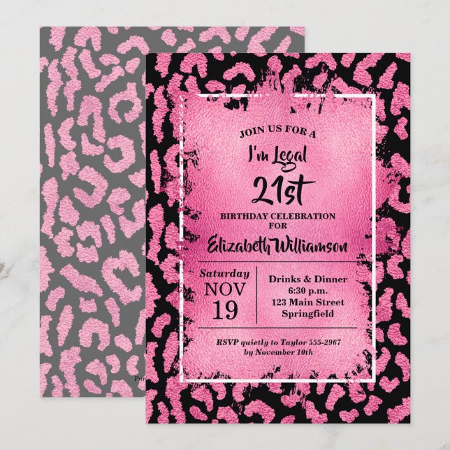 Pink Leopard 21-årsfest Inbjudningar (Fram/baksida)