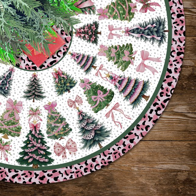 Pink leopard coquette christmas trees custom julgransmatta borstad polyester (Skapare uppladdad)