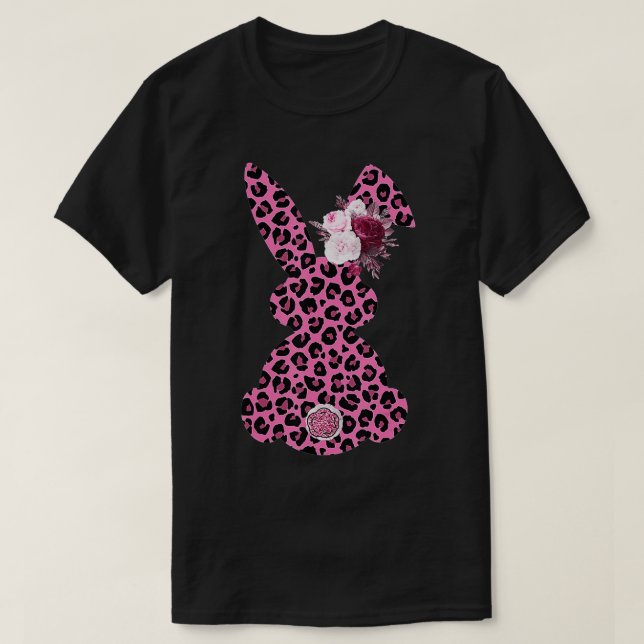 Pink Leopard Easter Bunny Ribbon Cute Rabbit Women T Shirt (Design framsida)